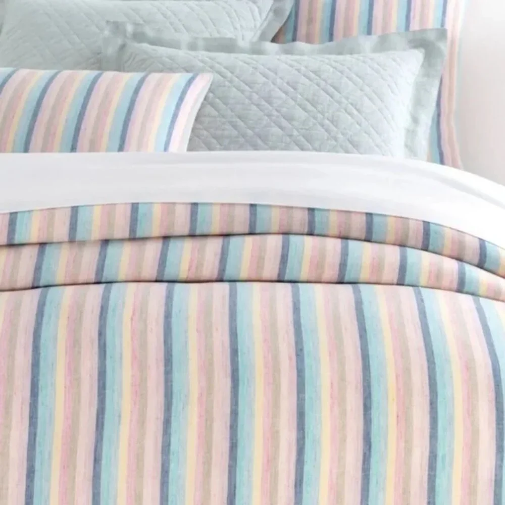 Pine Cone Hill Harmony Stripe Linen King Duvet and Sham